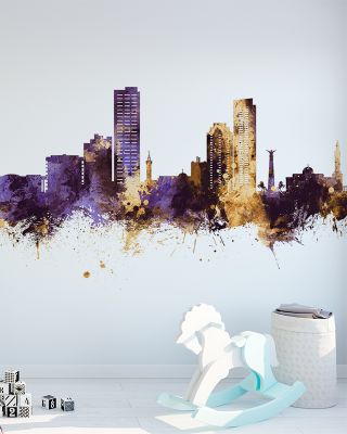 Umm Al Quwain Skyline Purple & Gold Wallpaper
