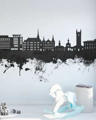 Vevey Switzerland Skyline Black & White Wallpaper Mural