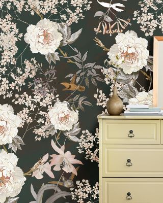 Vintage Flowers in Dark Green Wallpaper
