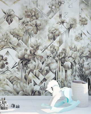 Watercolor Irises Green Wallpaper