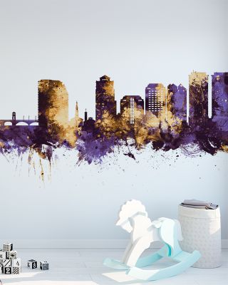 West Palm Beach Florida Skyline Purple & Gold Wallpaper