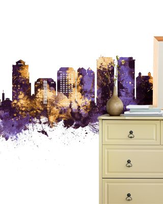 West Palm Beach Florida Skyline Purple & Gold Wallpaper