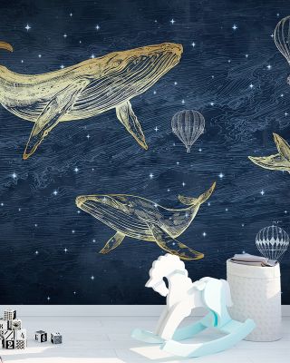 Whales in The Sky with Balloons, Midnight Wallpaper