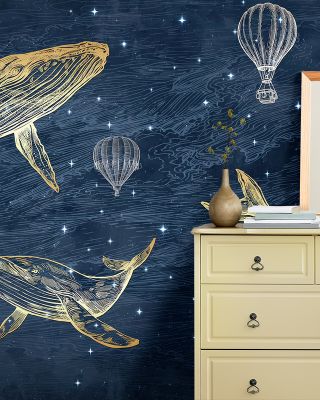 Whales in The Sky with Balloons, Midnight Wallpaper