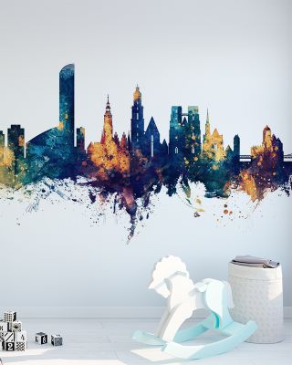 Wroclaw Poland Skyline Blue & Bronze Wallpaper