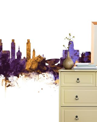 Albany New York Skyline Purple & Gold Wallpaper