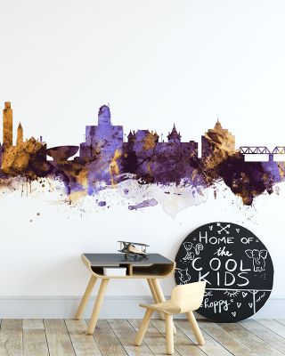 Albany New York Skyline Purple & Gold Wallpaper