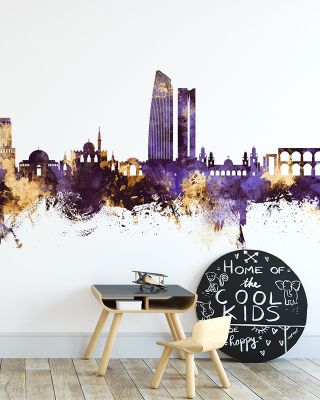 Amman Skyline Purple & Gold Wallpaper
