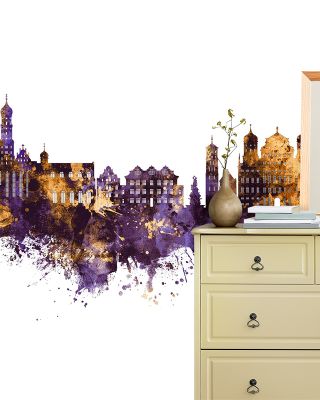 Augsburg Germany Skyline Purple & Gold Wallpaper