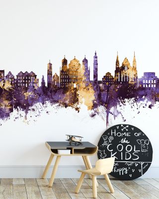 Augsburg Germany Skyline Purple & Gold Wallpaper
