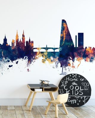 Basel Switzerland Skyline Blue & Bronze Wallpaper