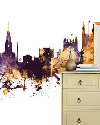 Bath England Skyline Purple & Gold Wallpaper