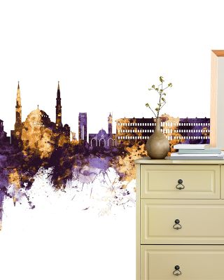 Beirut Lebanon Skyline Purple & Gold Wallpaper