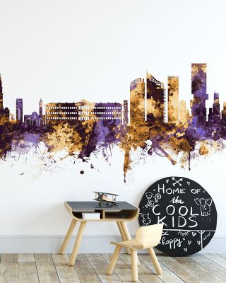 Beirut Lebanon Skyline Purple & Gold Wallpaper