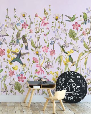 Bird Garden Pink Wallpaper