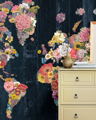 Botanical Floral Map Wallpaper