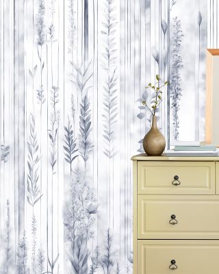 Botanical Wall Blue Wallpaper