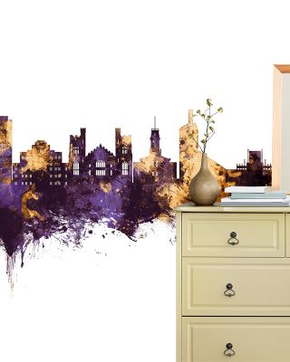 Boulder Colorado Skyline Purple & Gold Wallpaper