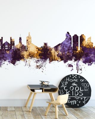 Boulder Colorado Skyline Purple & Gold Wallpaper
