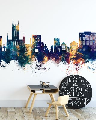 Bury St Edmunds England Skyline Blue & Bronze Wallpaper