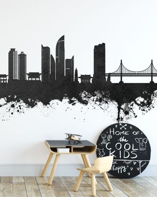 Busan South Korea Skyline Black & White Wallpaper
