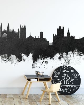 Cambridge England Skyline Black & White Wallpaper