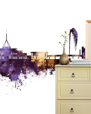 Canberra Skyline Purple & Gold Wallpaper