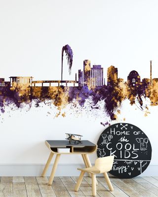 Canberra Skyline Purple & Gold Wallpaper