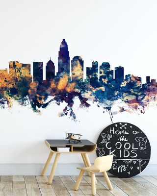 Charlotte North Carolina Skyline Blue & Bronze Wallpaper