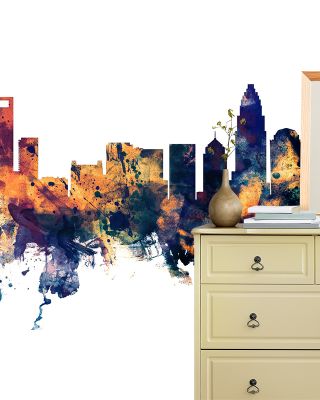 Charlotte North Carolina Skyline Blue & Bronze Wallpaper