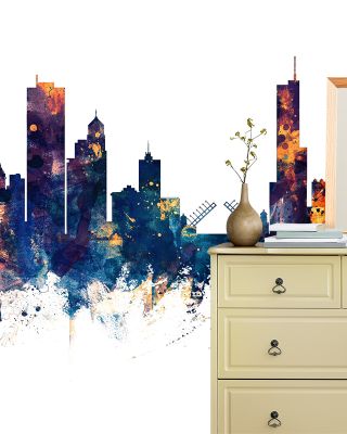 Chicago Illinois Skyline Blue & Bronze Wallpaper