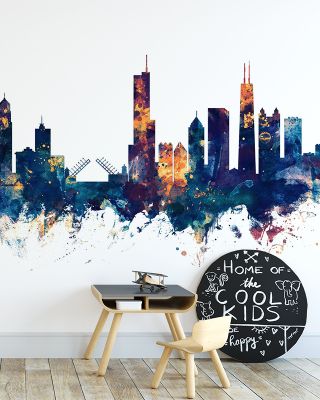 Chicago Illinois Skyline Blue & Bronze Wallpaper