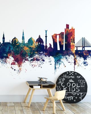 Copenhagen Skyline Blue & Bronze Wallpaper