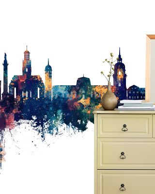 Darmstadt Skyline Blue & Bronze Wallpaper