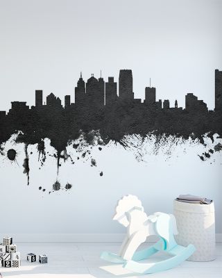 Detroit Michigan Skyline Black & White Wallpaper
