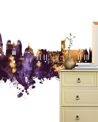Dijon France Skyline Purple & Gold Wallpaper