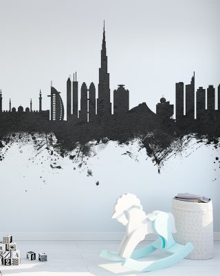 Dubai Skyline Black & White Wallpaper