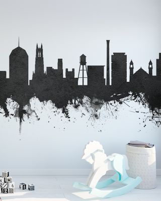 Durham North Carolina Skyline Black & White Wallpaper