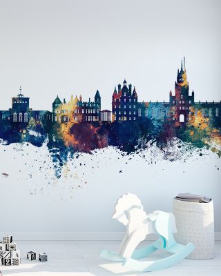 Egham England Skyline Blue & Bronze Wallpaper