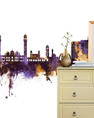 Faislabad Pakistan Skyline Purple & Gold Wallpaper