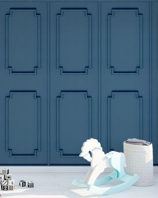 Faux Wall Panel Moulding, Sky Blue Wallpaper
