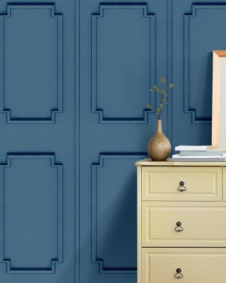 Faux Wall Panel Moulding, Sky Blue Wallpaper