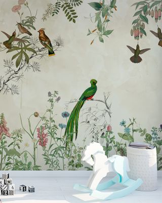 Fields of Birds and Flowers Wallpaper Mural