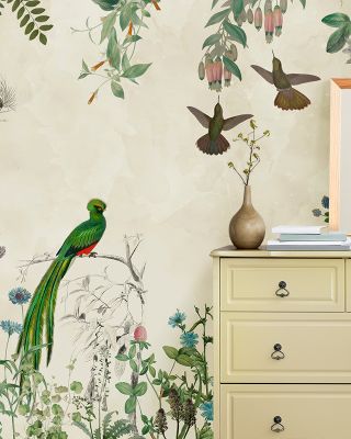 Fields of Birds and Flowers Wallpaper Mural