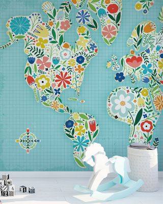 Floral World Blue Wallpaper