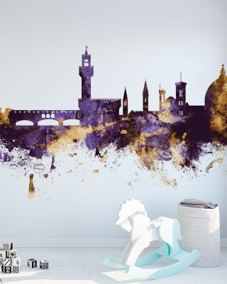 Florence Italy Skyline Purple & Gold Wallpaper