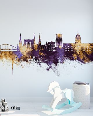 Fort Wayne Indiana Skyline Purple & Gold Wallpaper