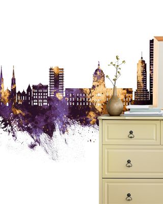 Fort Wayne Indiana Skyline Purple & Gold Wallpaper