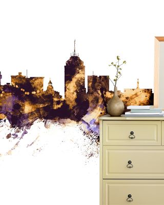 Fresno California Skyline Purple & Gold Wallpaper