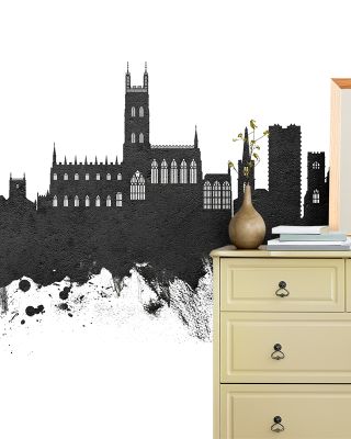 Gloucester England Skyline Black & White Wallpaper